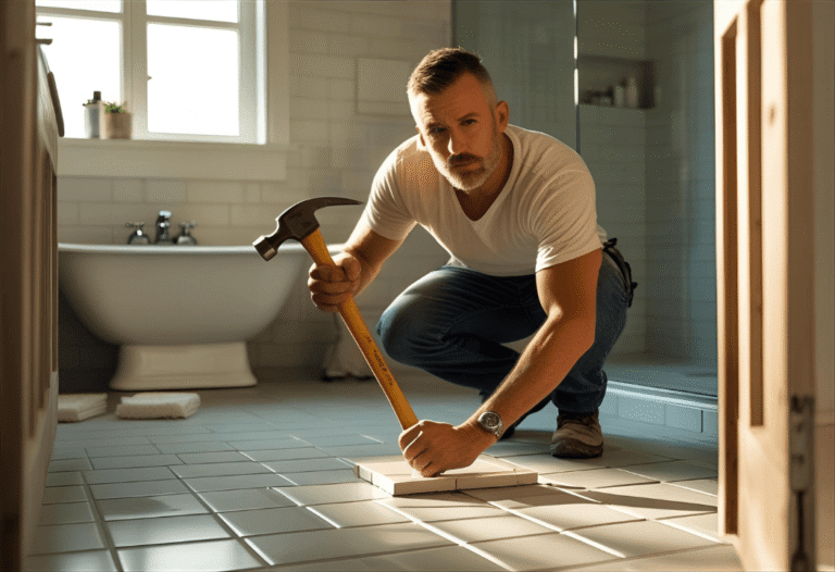 Un homme faisant des travaux dans une salle de bain horaire de travaux