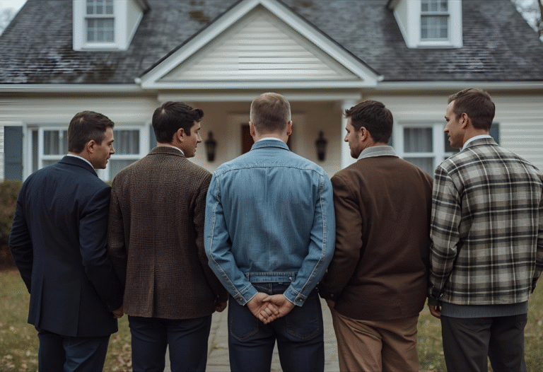 5 homme de dos en face d'une maison