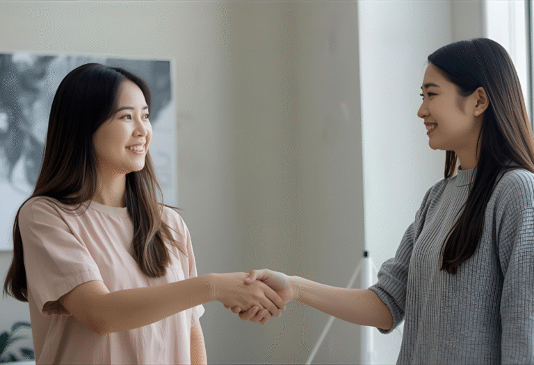 Deux femmes se serrent la main